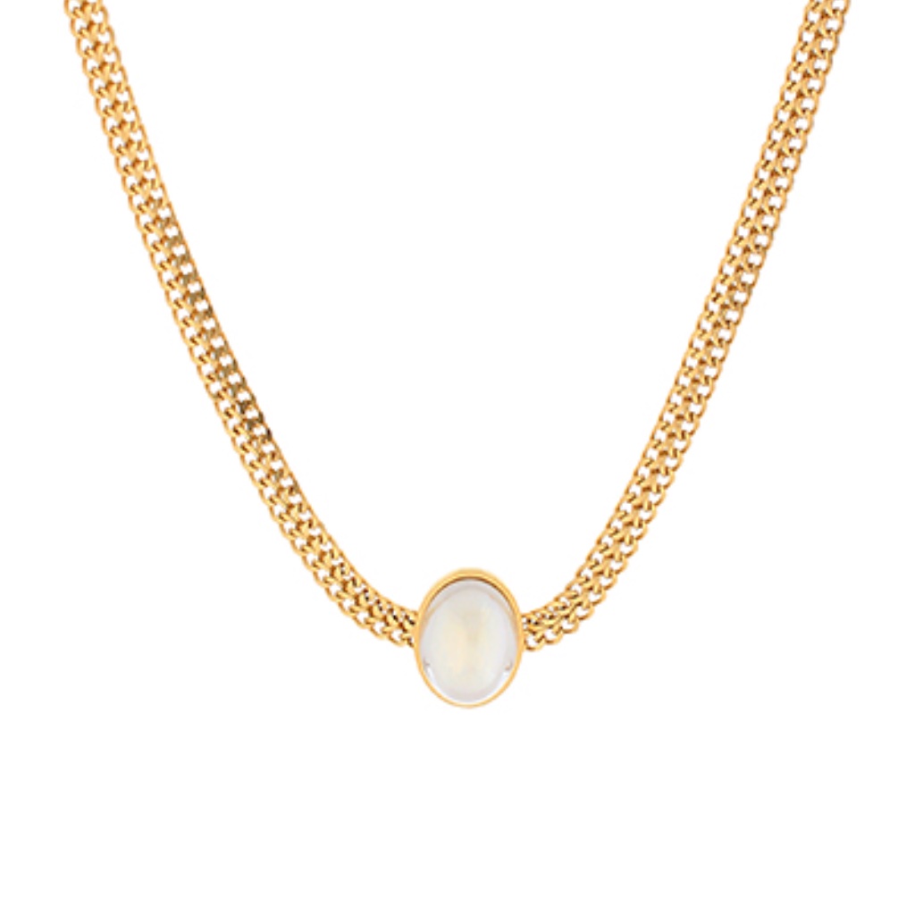 Oval Pearl & Braided Chain Necklace